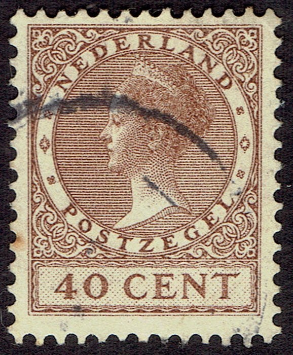 Nederland 1924, Wilhelmina Veth, 40 cent, zonder watermerk., Postzegels en Munten, Verzenden, T/m 1940, Gestempeld