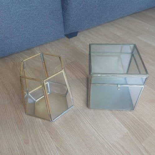 Oude tinnen/glazen box en waxinelichthouder, Ophalen of Verzenden