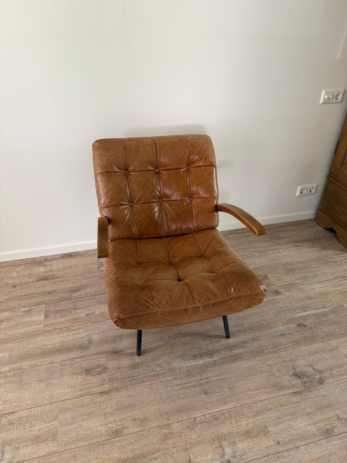 Leren fauteuil - Cognac kleurig, Ophalen, Gebruikt, Bruin, Leer