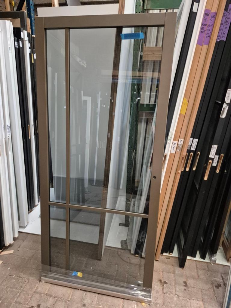93x211,5cm binnendeur opdek L brons staallook rookglas SL55, Ophalen, 80 tot 100 cm, ., Binnendeur