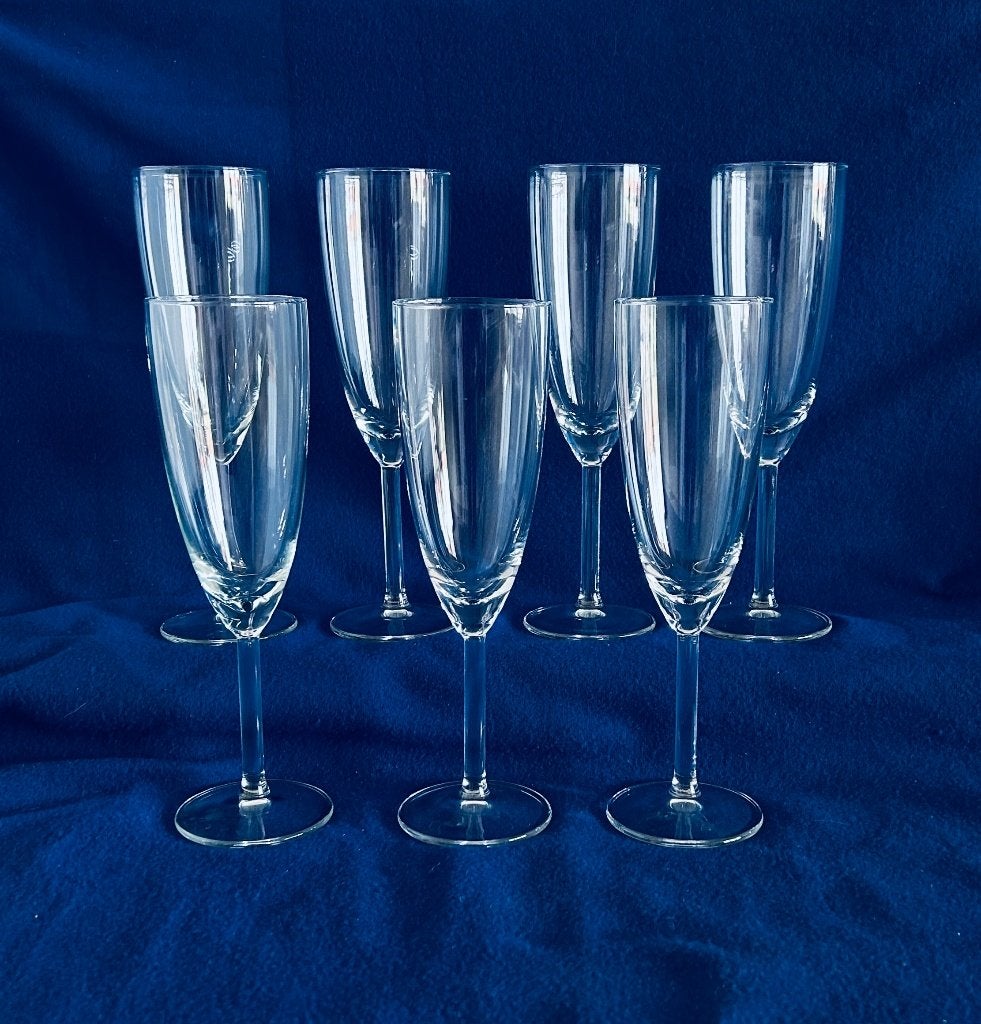 Set van 7 elegante champagneflûtes Hoge glazen kristalglas, Ophalen, Glas of Glazen, Gebruikt, Glas