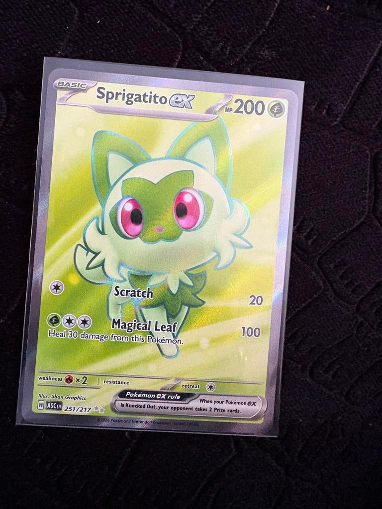Sprigatito ex 251/217 Pokémon kaart, Ophalen, Zo goed als nieuw, Losse kaart, Foil