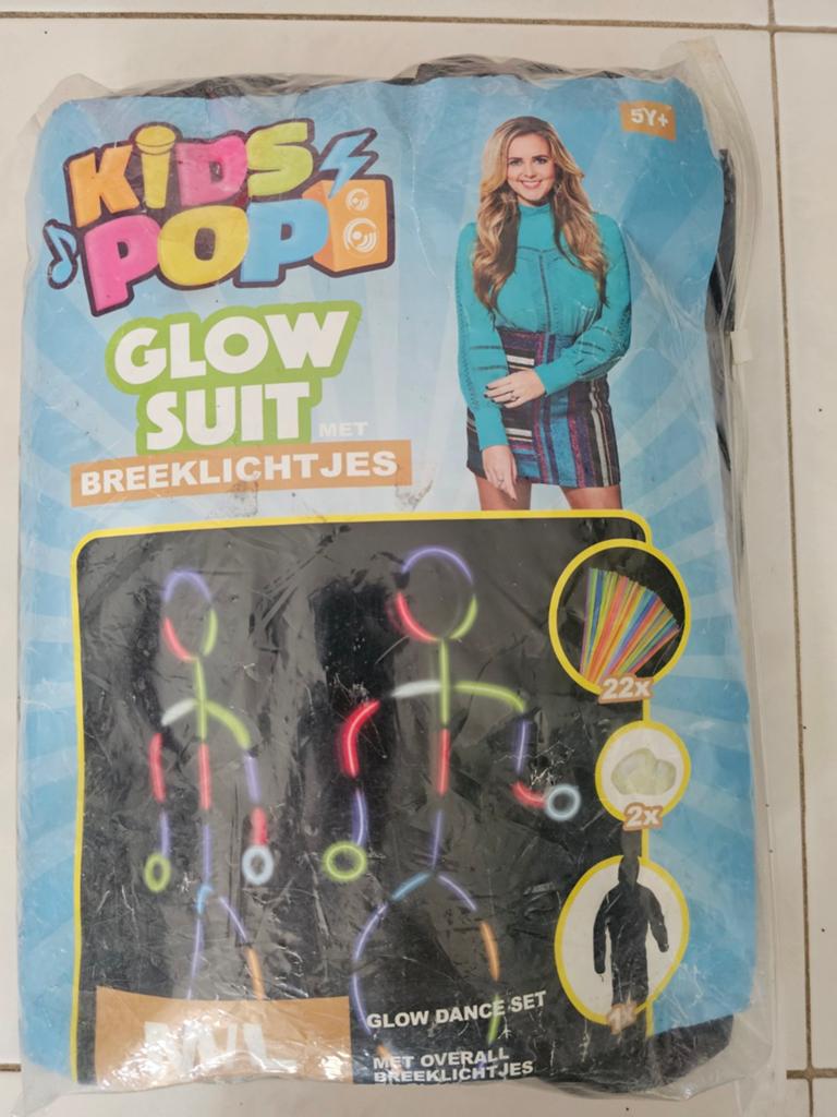 Kids Pop Glow Suit met breeklichtjes | glow in the dark pak, Ophalen of Verzenden, Nieuw, Carnaval