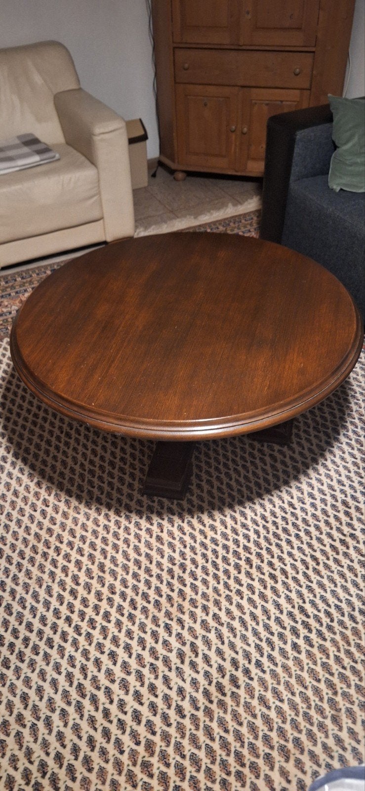 Mooie stevige ronde salontafel, 105cm doorsnede, Gebruikt, Rond, Ophalen of Verzenden, 5 – 50