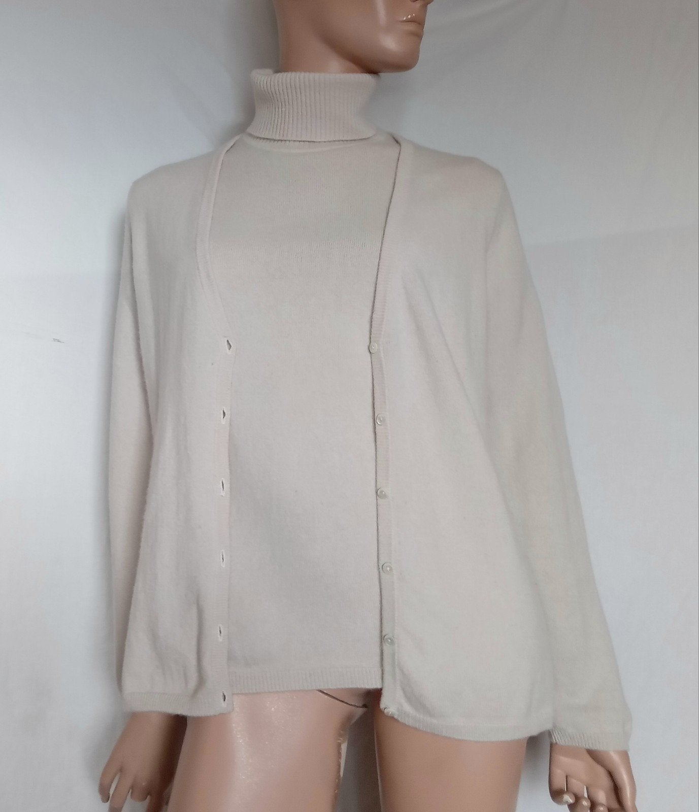 PETER HAHN CASHMERE Twinset , Maat 40, Ophalen, Zo goed als nieuw, Maat 38/40 (M), Wit
