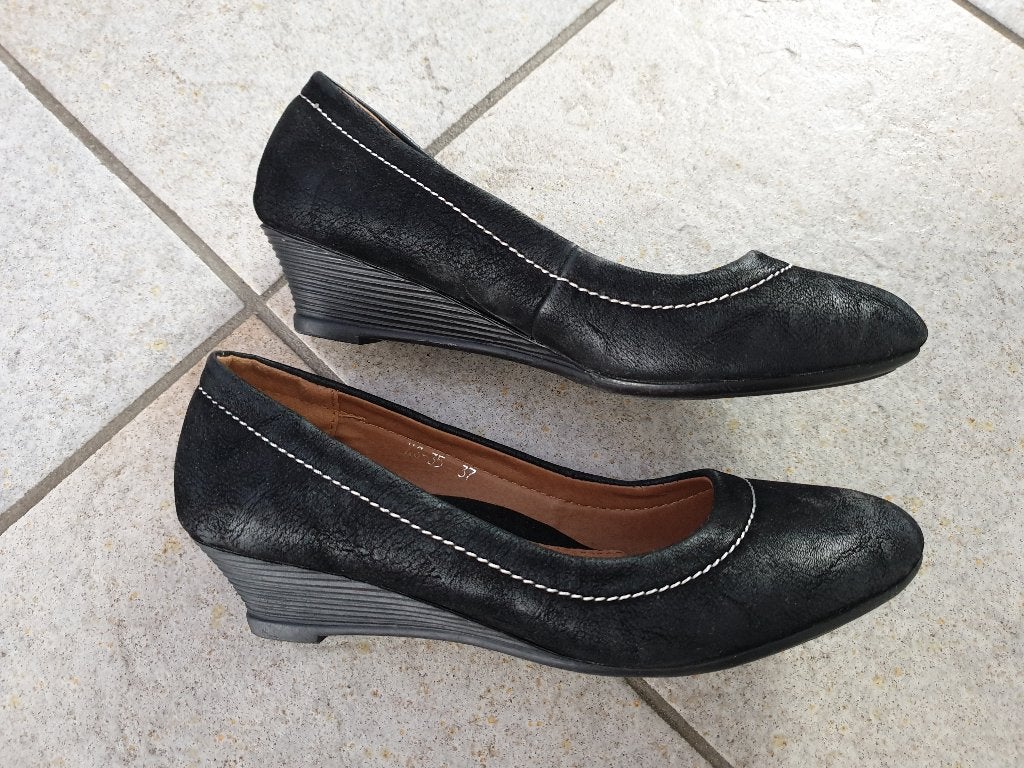 Zwarte leren schoenen met sleehak, Valtinelli's, maat 37, Nieuw, Ophalen of Verzenden, Instappers, Zwart