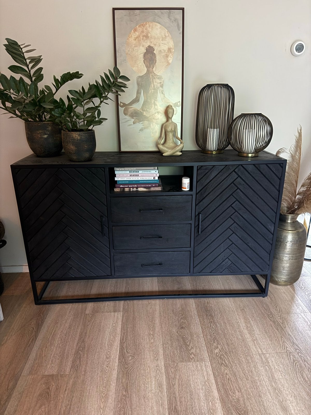 Zwart mango houten dressoir - 150x40x90 cm, Huis en Inrichting, Kasten | Dressoirs, Ophalen, 150 tot 200 cm, Zo goed als nieuw