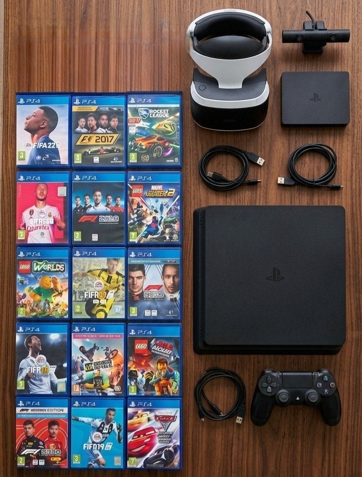 PS4 Slim 1TB met VR-set en 15 games (firmware 11.50), Ophalen of Verzenden, Zo goed als nieuw