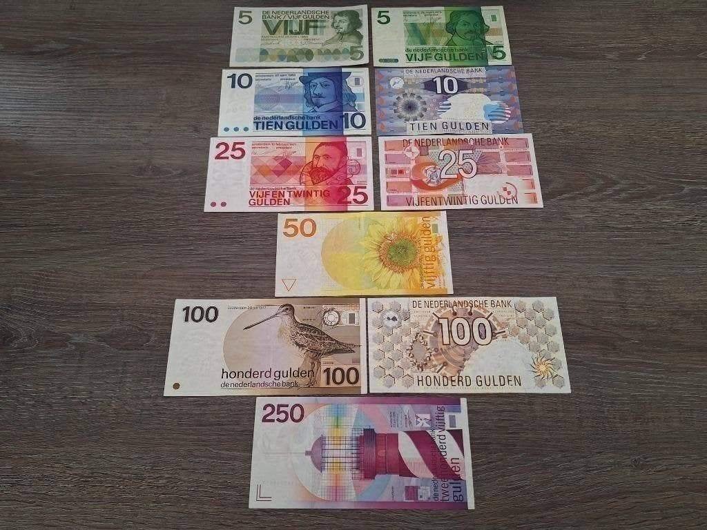 Set 10 guldenbiljetten 5 t/m 250 gulden (1966-1997), Postzegels en Munten, Ophalen of Verzenden, 250 gulden
