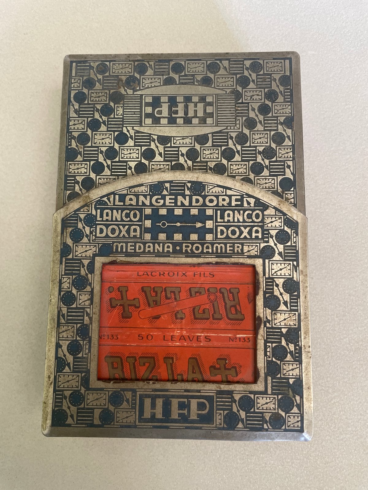 Vintage Langendoren HFP sigarettenblik met Rizla vloeitjes, Verzamelen, Ophalen of Verzenden, Gebruikt