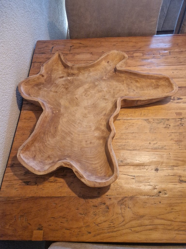 Grote massief teakhouten decoratieschaal Henk Schram, Ophalen, Gebruikt, Schaal, Overige vormen