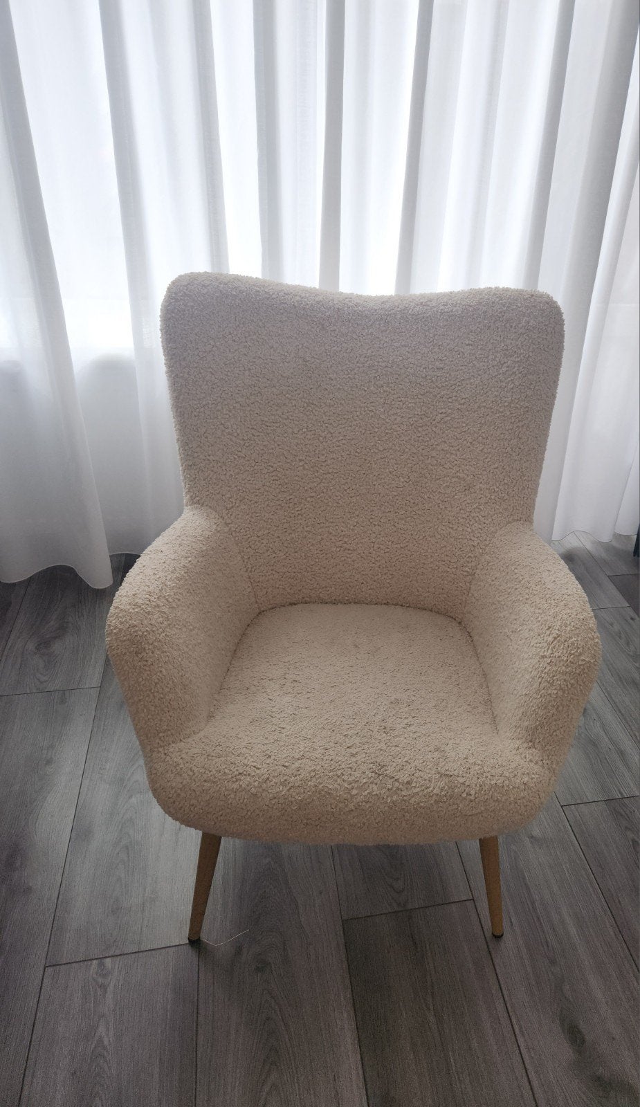 Comfortabele Bouclé Fauteuil - Crème/Beige, Huis en Inrichting, Ophalen, Hout, Gebruikt, Overige kleuren