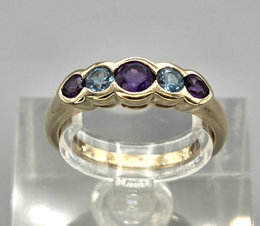 Gouden Vintage ring edelsteen topaas en amethist. 2026/622