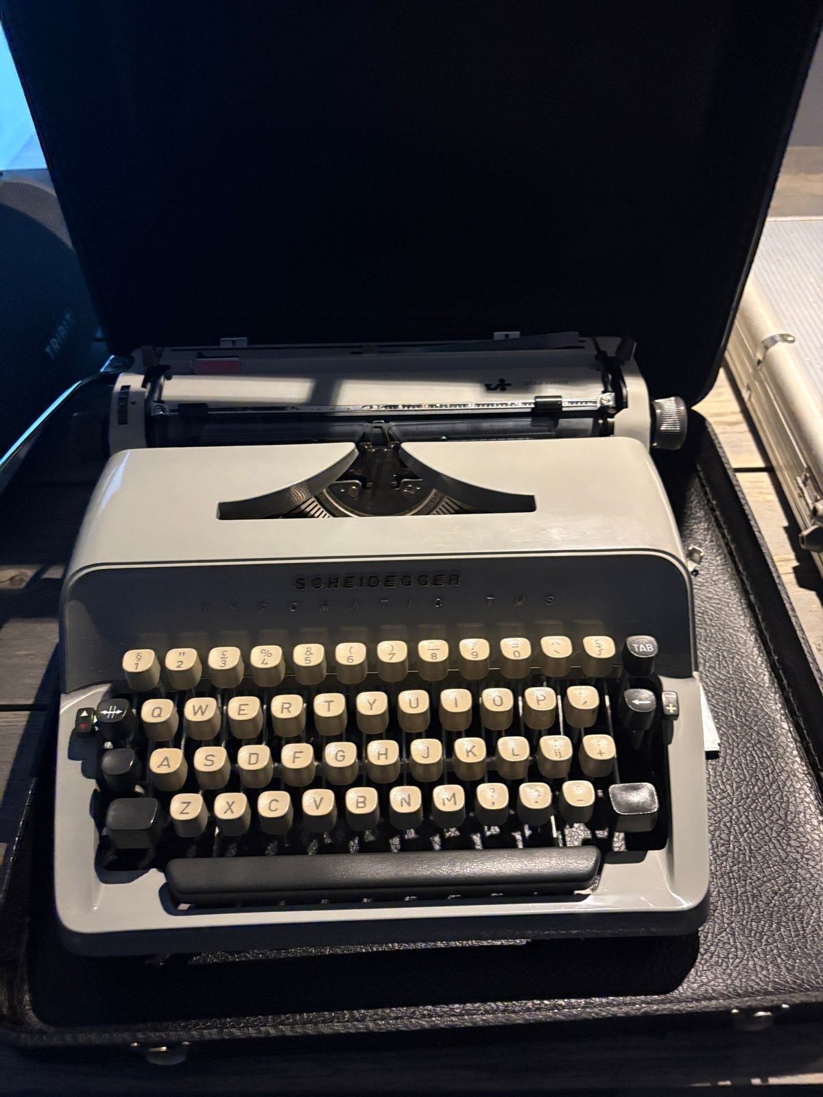 Klassieke Scheidegger Typomatic TMS Typemachine in Koffer, Ophalen of Verzenden, Gebruikt