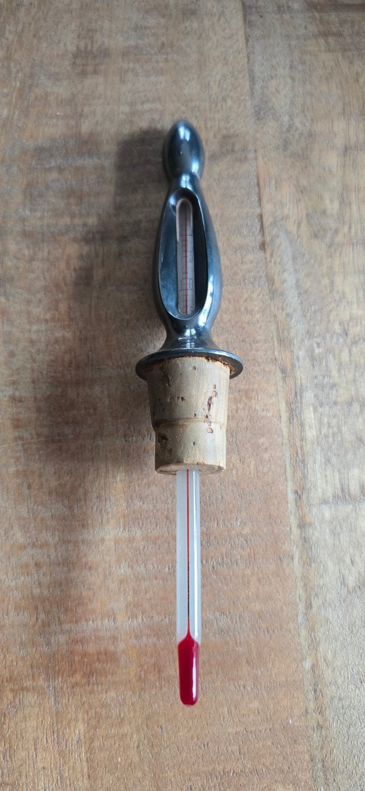 Vintage Wijnthermometer met Kurk en Metalen Houder, Gebruikt, Metaal, Ophalen of Verzenden, Voedselthermometer
