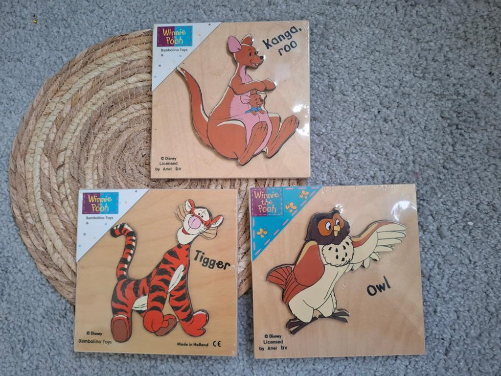 Disney, Anel puzzels. Hout. Uil, tijger en kangeroe nieuw., Nieuw, Ophalen of Verzenden, Van hout, Minder dan 10 stukjes