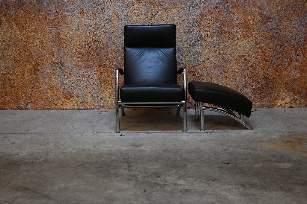 ZGANieuw zwarte leren Leolux Helical design fauteuil, Leolux, Leolux, 75 tot 100 cm, Ophalen of Verzenden