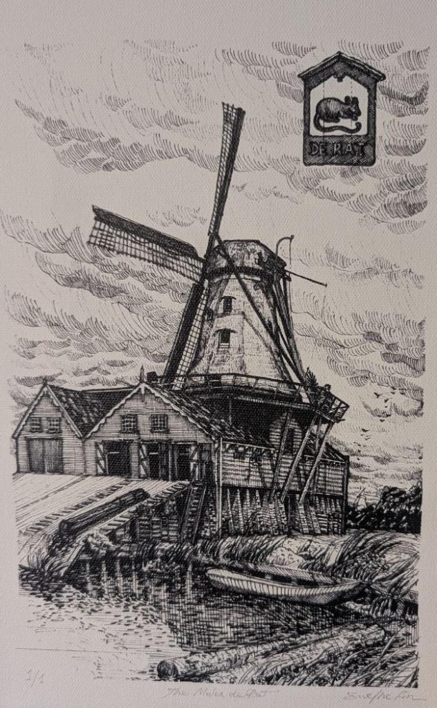 Tekening Emeline Lin: de Molen de Rat in IJlst, Antiek en Kunst, Ophalen of Verzenden