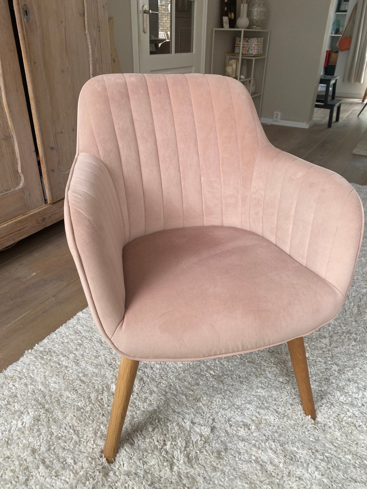 Oud roze fauteuil fluweel, Ophalen, Zo goed als nieuw, Minder dan 75 cm, 50 tot 75 cm