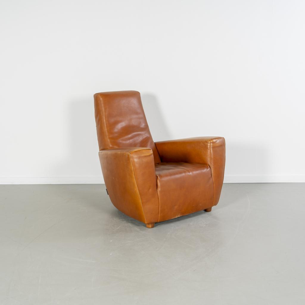 2x Label Longa Fauteuil Tuigleer Cognac - Houten Pootjes