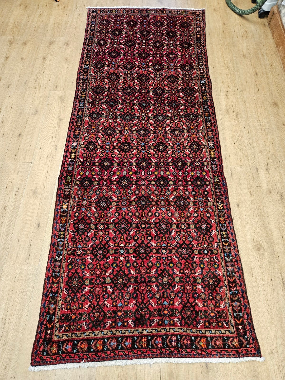 Vintage handgeknoopt perzisch tapijt loper 303x115