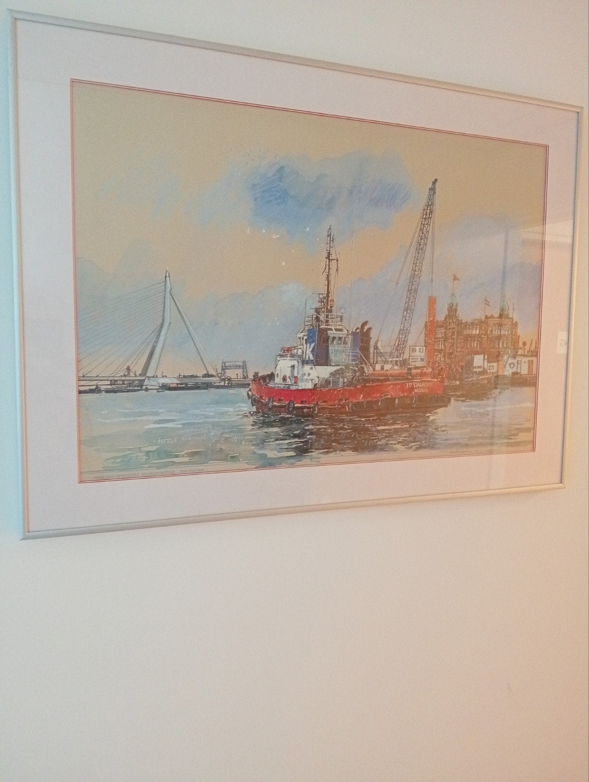 Schilderij Paul Kerrebijn - Rotterdamse Haven, Antiek en Kunst, Kunst | Schilderijen | Modern, Papier/karton, Ophalen of Verzenden