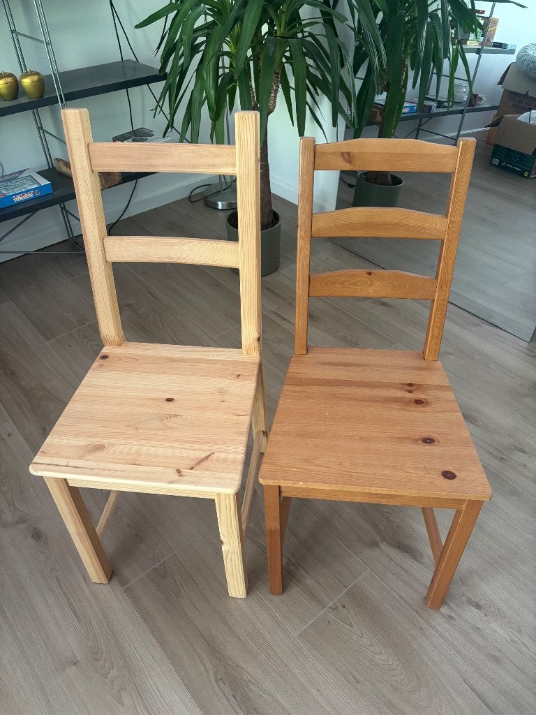 4 Houten IKEA stoelen, Ophalen, Gebruikt, Bruin, Vier