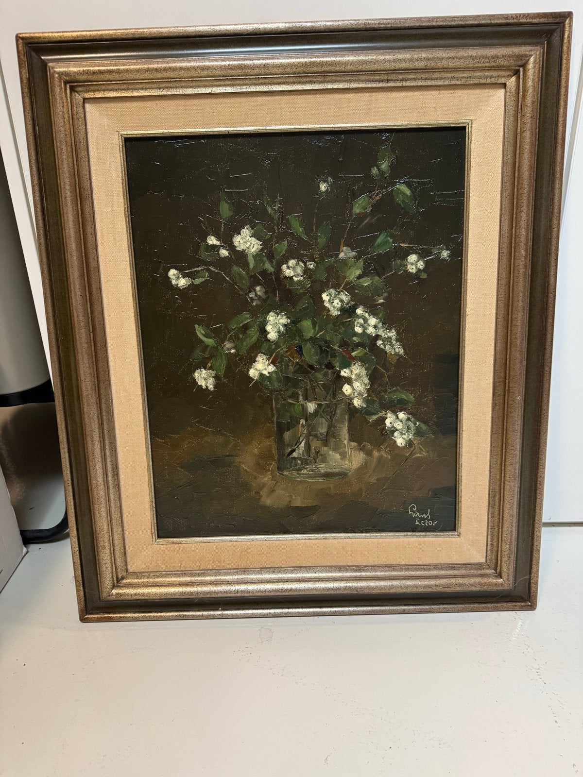 Louis Ector - Olieverfschilderij van bloemen in vaas, Bloemen, Doek, Realistisch, Ophalen of Verzenden