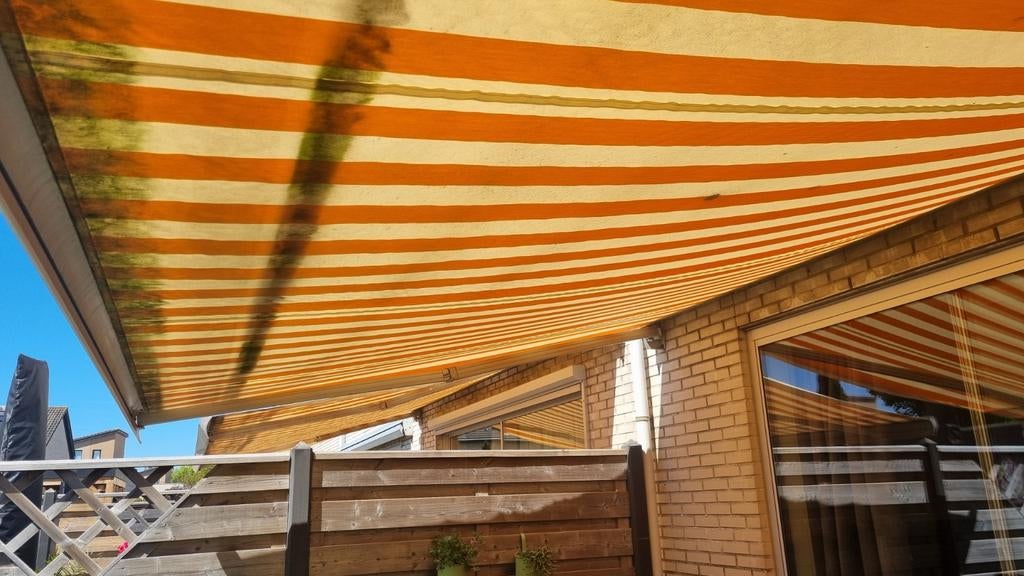 Knikarmzonnescherm 500 bij 300 cm, Ophalen, Gebruikt, Elektrisch, 150 tot 300 cm