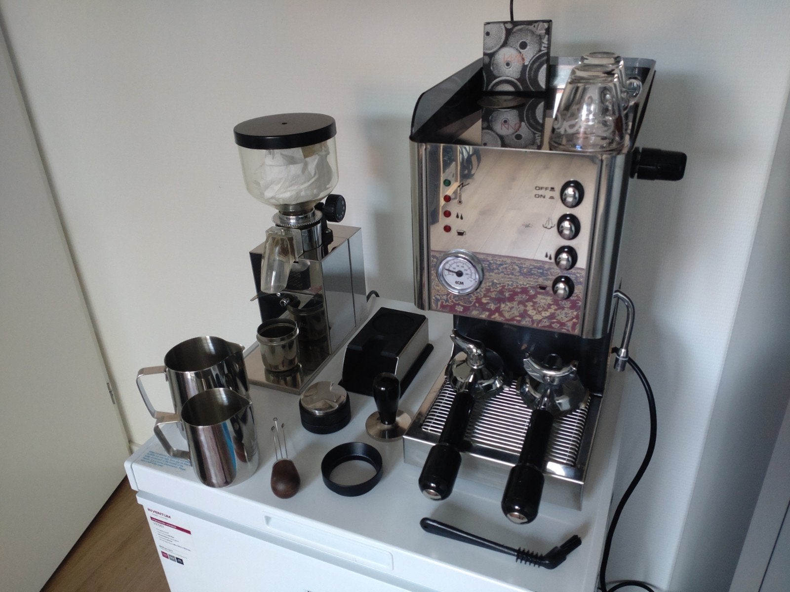 ECM Botticelli espressomachine & Demoka koffiemolen, Witgoed en Apparatuur, Koffiezetapparaten, Ophalen, Gebruikt, Espresso apparaat