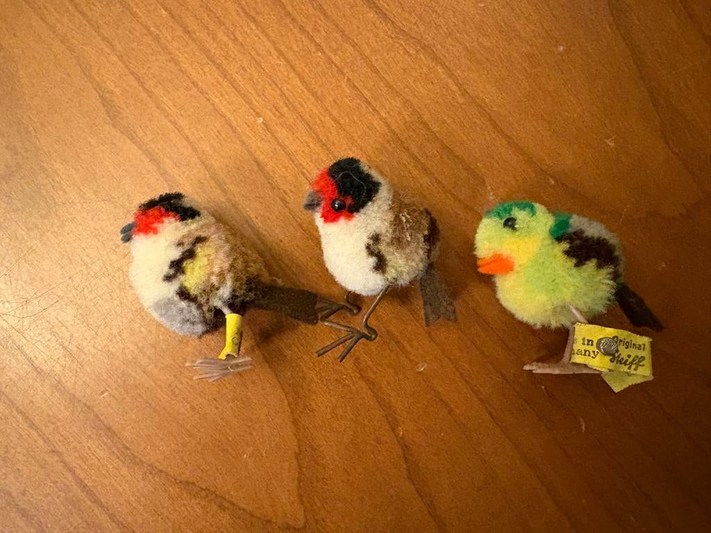 Steiff set van 3 wollen vogeltjes, ca. 1970, Ophalen of Verzenden, Gebruikt, Vogel, Beeldje of Figuurtje