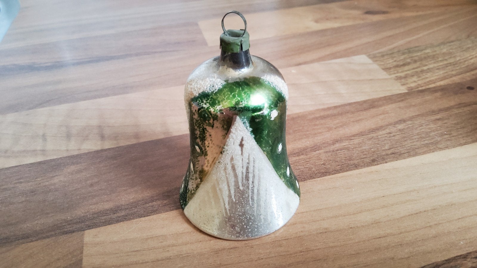 Antieke glazen zilveren groene kerstbal klok kersthanger bel, Diversen, Ophalen of Verzenden