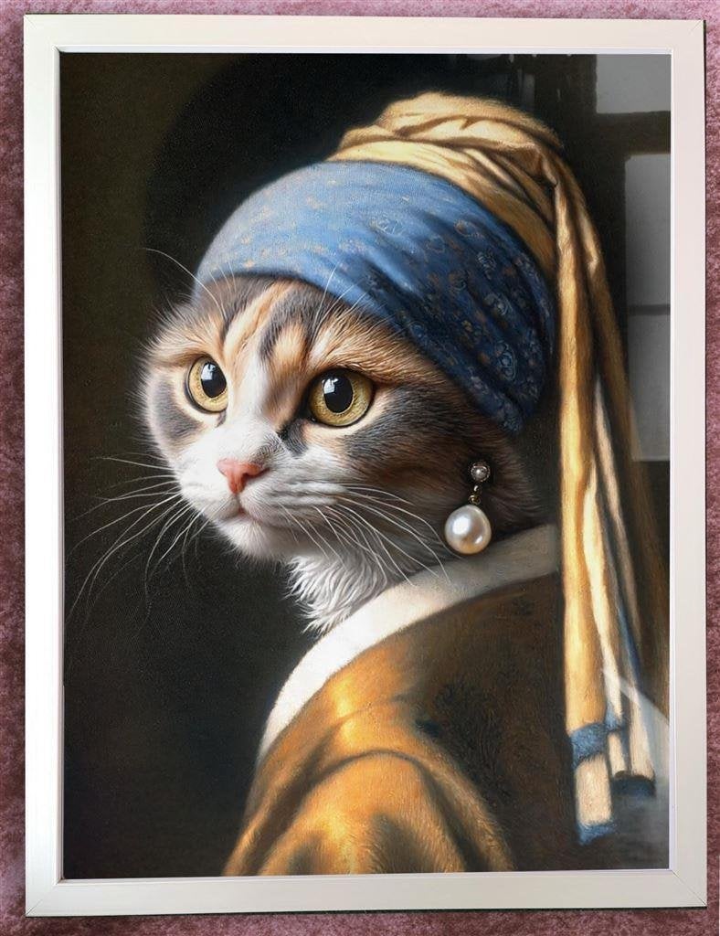 Leuke Kat Kunst Poster Meisje met de Parel vermeer, Verzenden, Nieuw, A1 t/m A3, Film en Tv