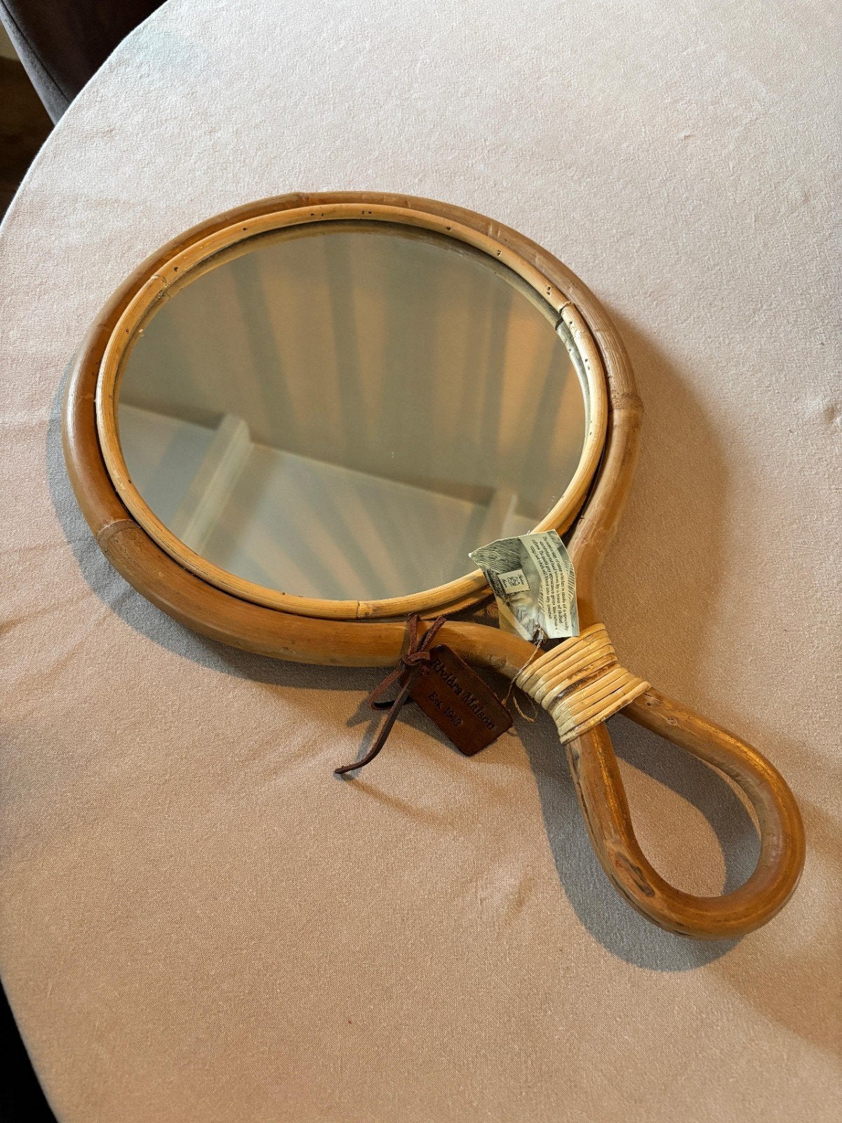Riviera Maison Spiegel met Bamboe Frame, Minder dan 50 cm, Rond, Ophalen of Verzenden, Zo goed als nieuw