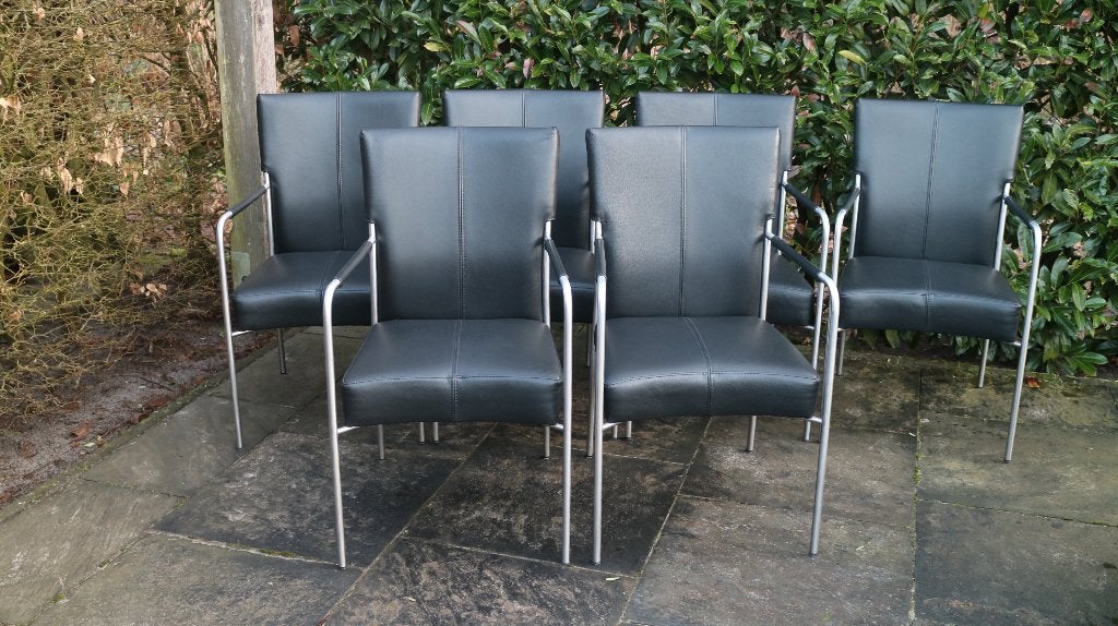 Bert Plantagie Style zwart leren stoelen., Huis en Inrichting, Stoelen, Ophalen, DEsign stoelen, Zwart, Leer