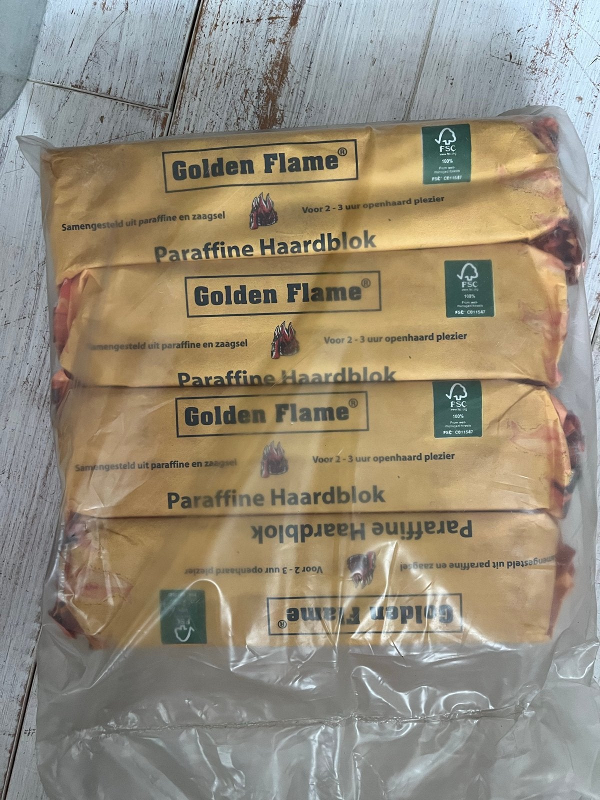Nieuw in verpakking: 4 Golden Flame Paraffine Haardblokken, Minder dan 3 m³, Ophalen, Overige houtsoorten, Blokken