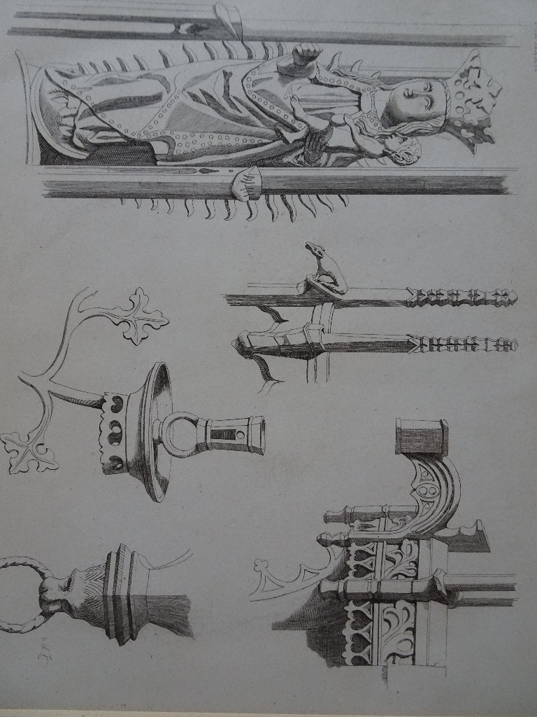 prent middeleeuwse kandelaars en mariabeeld frans buffa 1860, Ophalen of Verzenden, Dagelijks leven, Overige technieken, 1800 - 1899