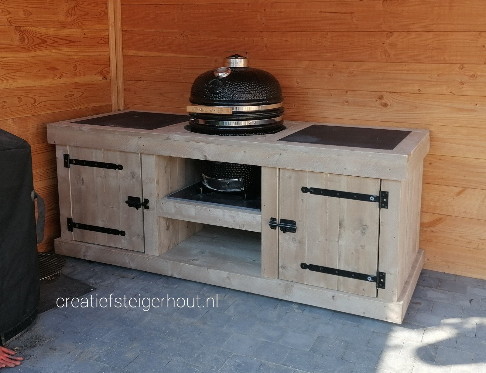 Houten buiten keuken mancave barbecue verrijdbaar koelkast, Tuin en Terras, Buitenkeukens, Verzenden, Nieuw, Houtskool, Vrijstaand