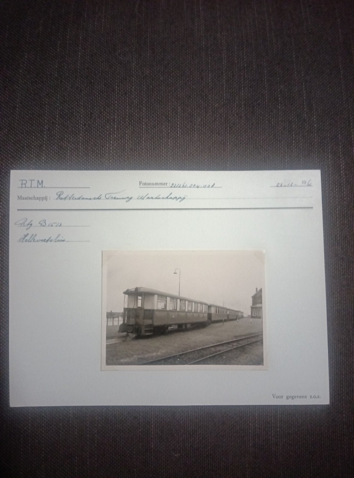 Historische foto RTM tram met specificaties (1924), Ophalen of Verzenden, Zo goed als nieuw, Tram, Kaart of Prent