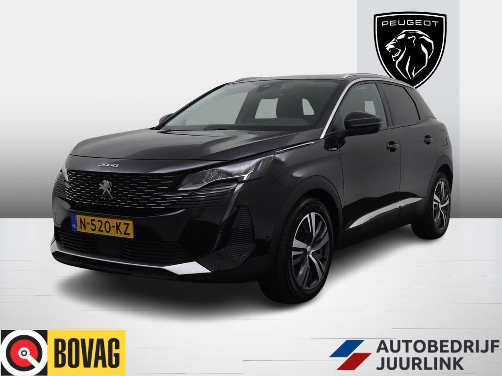 Peugeot 3008 1.6T HYbrid 225Pk BL. Allure Camera/Nav/Keyless, Auto's, Peugeot, Euro 6, 4 cilinders, Leder en Stof, Zwart