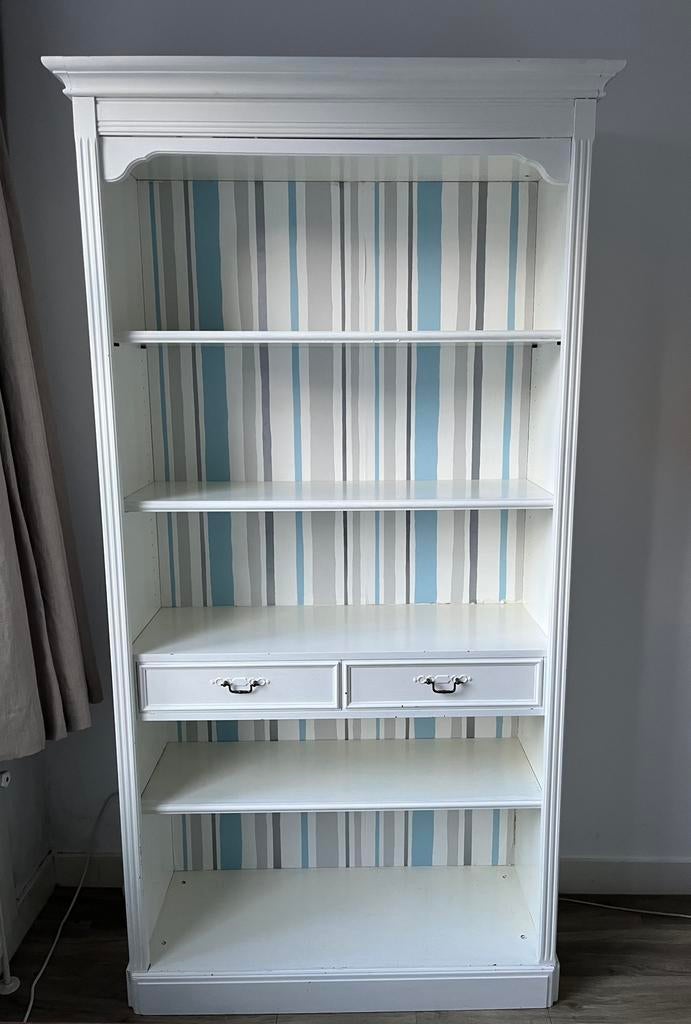 Witte mahoniehouten boekenkast landelijke stijl klassiek, Ophalen, Met plank(en), Gebruikt, 200 cm of meer