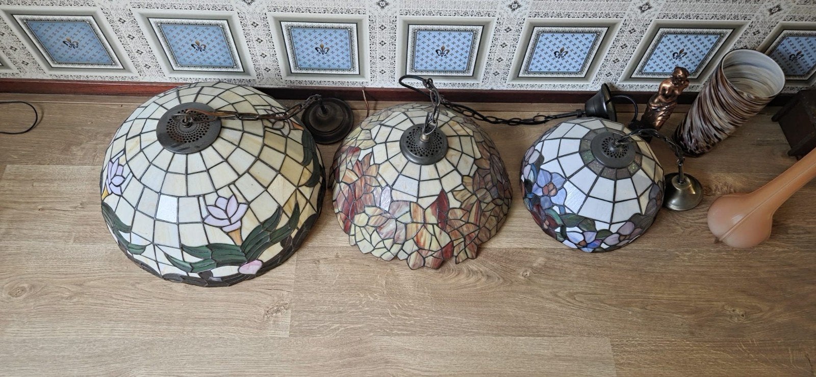 Lampen set met mozaiek  2 grote 1 kleine Lumilamp Tiffany, Ophalen, Zo goed als nieuw, Glas