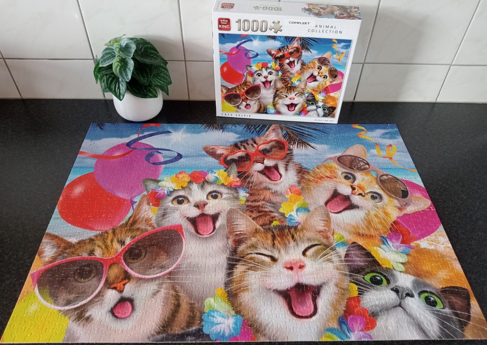 King Leg Puzzel " Katten Selfie ", Ophalen of Verzenden, 500 t/m 1500 stukjes, Gebruikt, Legpuzzel