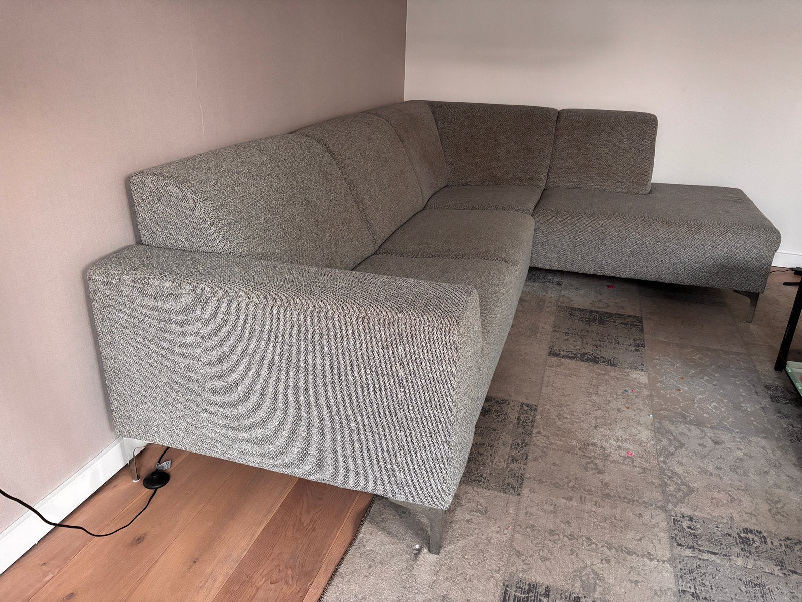 Hoekbank grijs / chaise longue, Huis en Inrichting, Banken | Complete zithoeken, Ophalen, Gebruikt, Stof