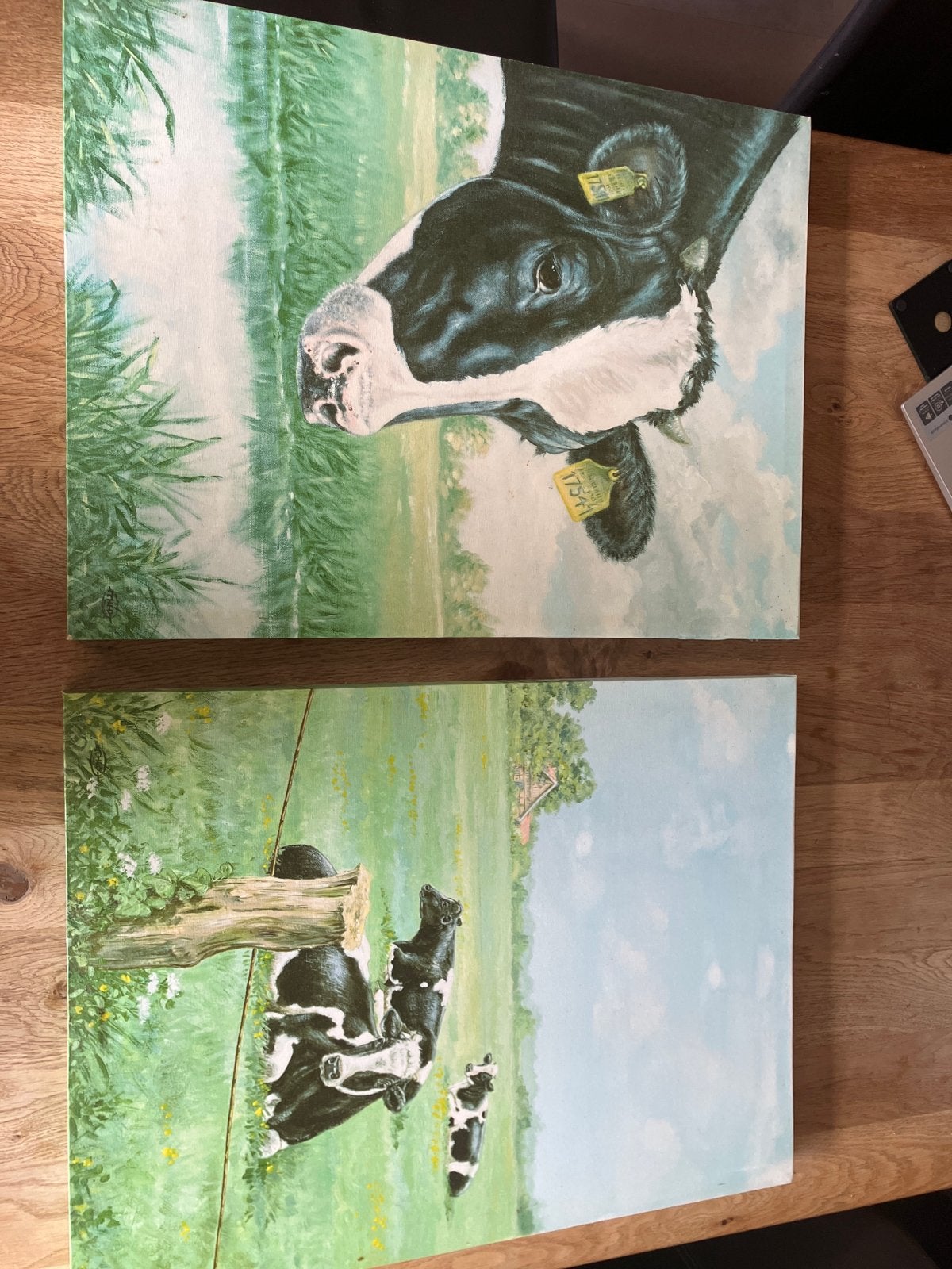 Set van 2 realistische koeienschilderijen, Ophalen, Doek, Realistisch, Dieren