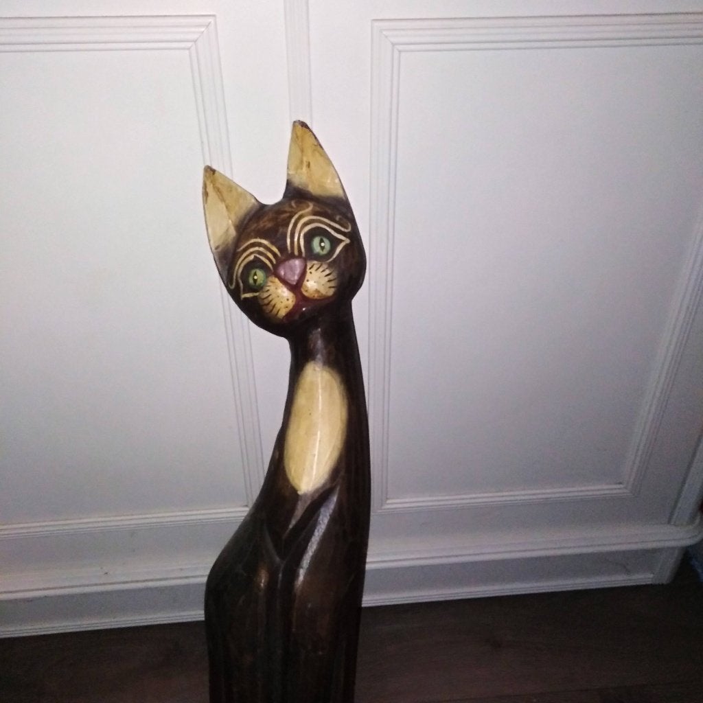 Houten staande kat / poes 79 cm hoog, Ophalen, Gebruikt, Dier
