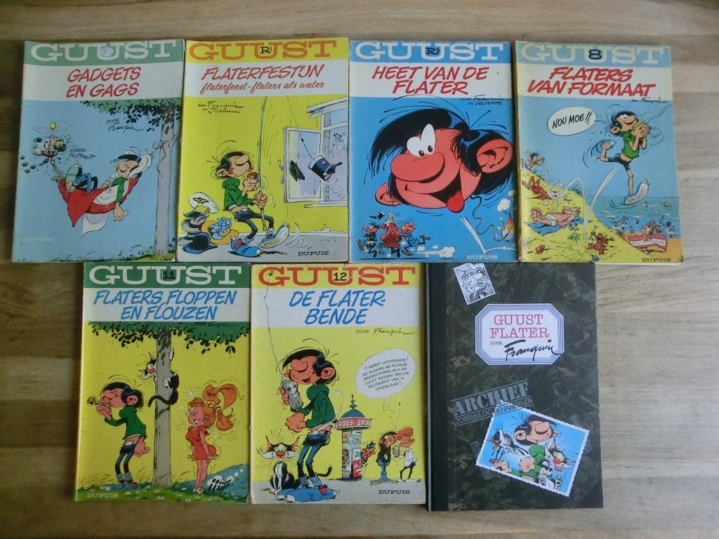 7 stripboeken uit de reeks van Guust Flater, Meerdere stripboeken, Ophalen of Verzenden, Gelezen