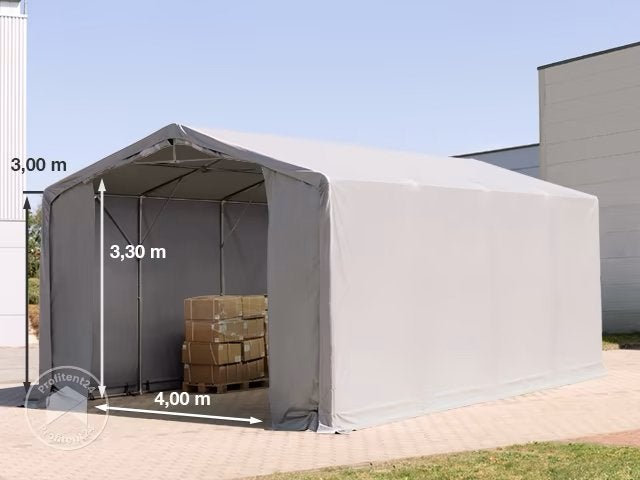 Tenthal Opslagtent 6x8 m, PVC zeil, grijs, Ophalen, Zo goed als nieuw, Minder dan 5 meter