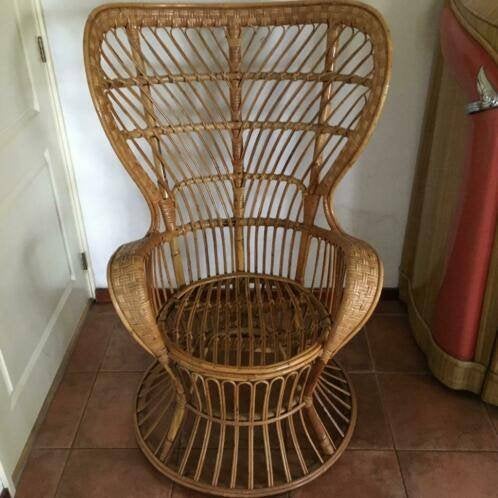 zeer gave design rotan fauteuil [pauwenstoel], Huis en Inrichting, Stoelen, Ophalen, Gebruikt, Bruin, Riet of Rotan