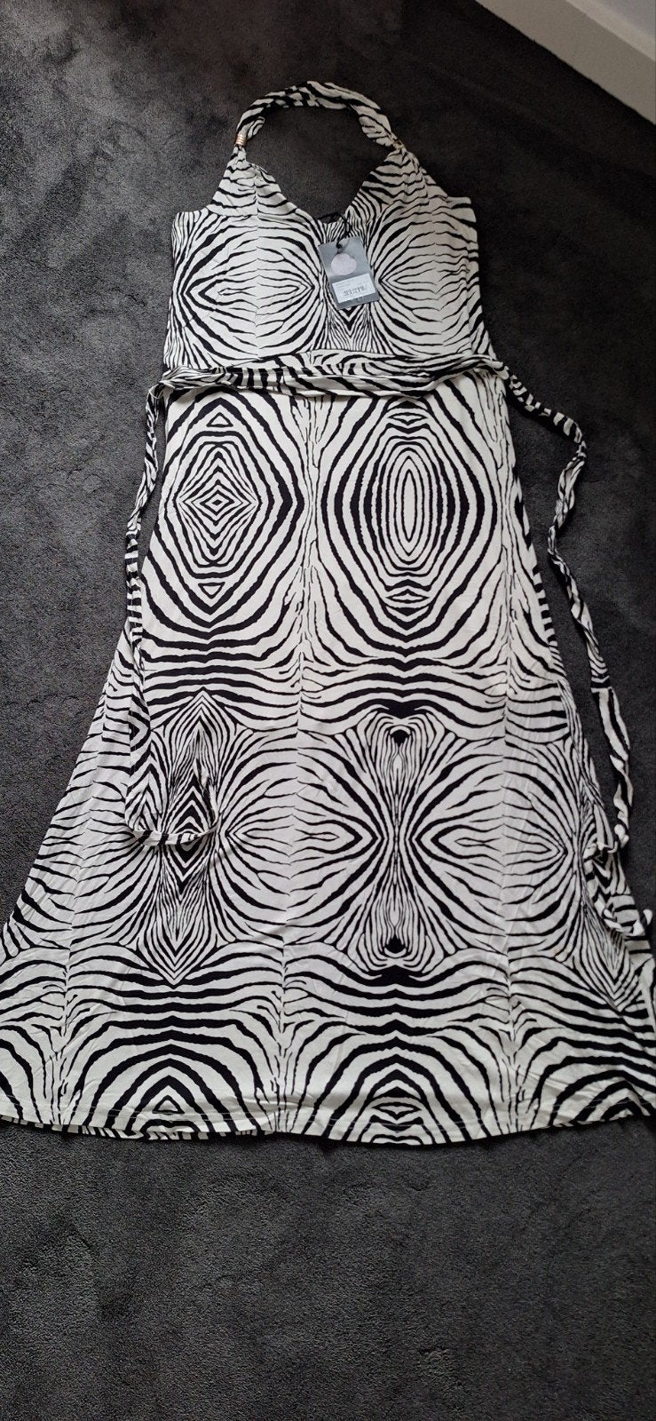 Myrna by NED L Nieuw Zebraprint Halterjurk, Zwart, Maat 42/44 (L), Nieuw, Ophalen of Verzenden